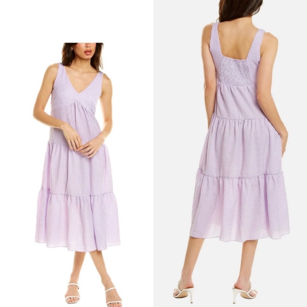 NWT Checkered Tiered MIDI Dress in white/lavender size 14